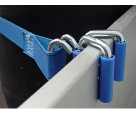 Anhängernetze - grobmaschig Spanngurt - 200kg - 3,6m - 45mm - Bordwandklammer - Blau